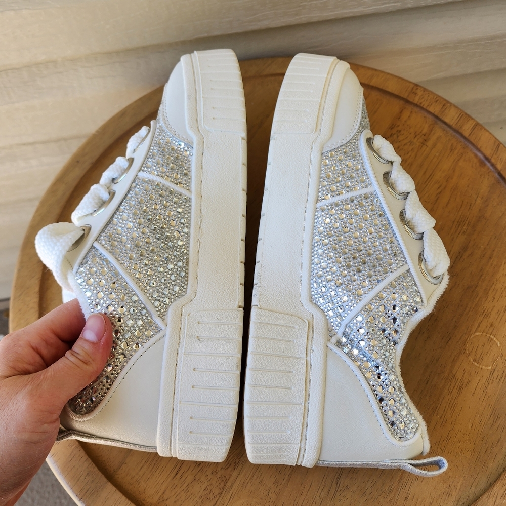 Gianni Bini White and Silver Glitter Platform Sneakers - Picture 7 of 10